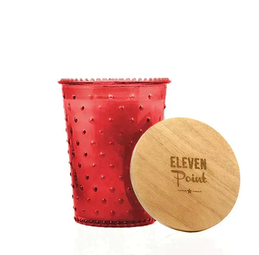Eleven Point Candles, Genuine Scent, Ruby Hobnail Jar