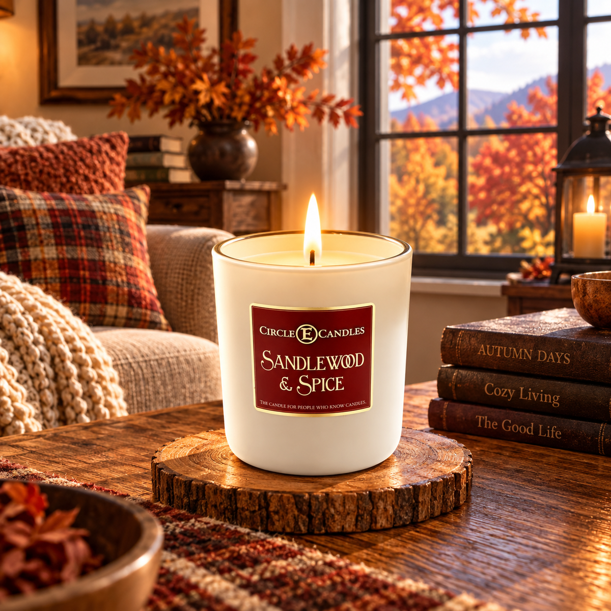 Circle E Candles, Sandlewood and Spice Scent, Medium Size Jar Candle, 7oz – Warm Spiced Wood Home Fragrance, Rich Earthy Aromatic Candle, Made in USA