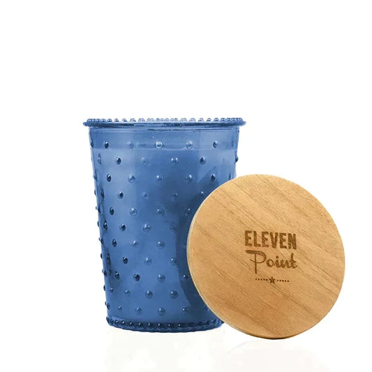 Eleven Point Candles, Silver Birch Scent, Sapphire Hobnail Jar
