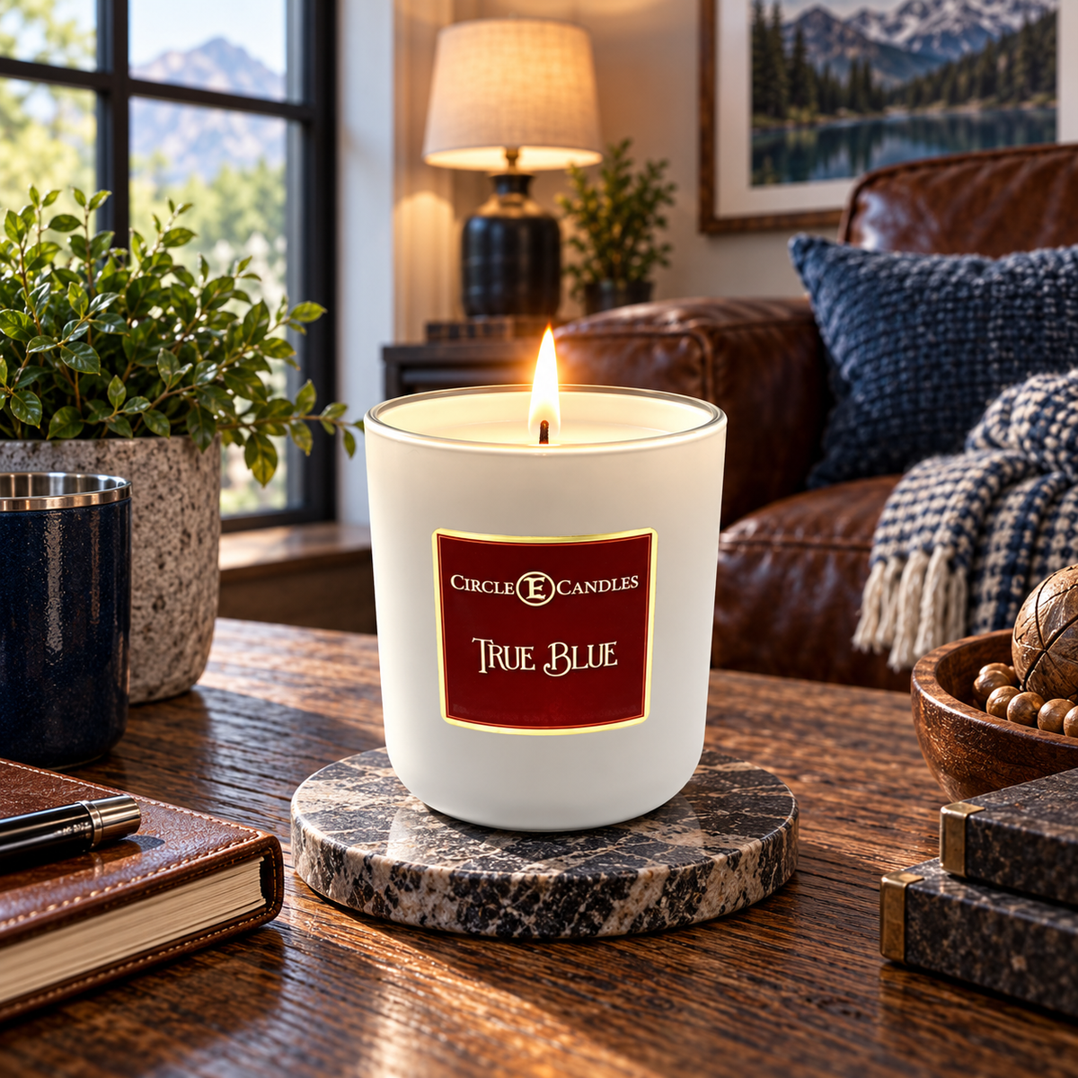 Circle E Candles, True Blue Scent, Medium Size Jar Candle, 14oz – Fresh Crisp Clean Home Fragrance, Cool Modern Masculine Candle, Made in USA