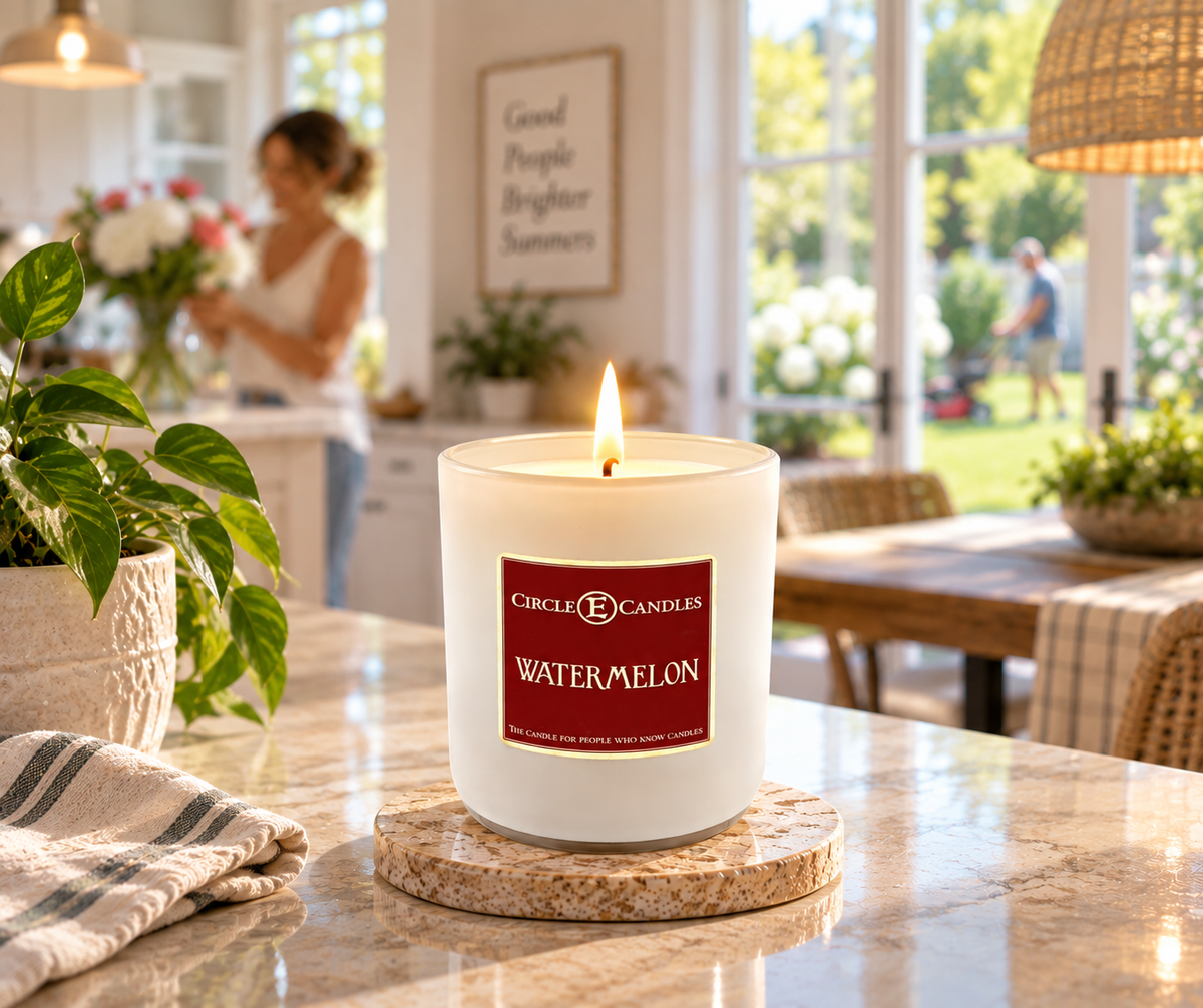 Circle E Candles, Watermelon Scent, Small Size Jar Candle, 7oz – Fresh Juicy Fruity Home Fragrance, Bright Summer-Inspired Candle, Made in USA
