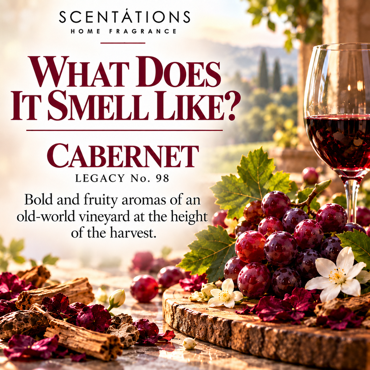 Scentations Reed Diffuser Set, Cabernet Legacy No. 98 Fragrance, 8 ozs, 8 Reeds