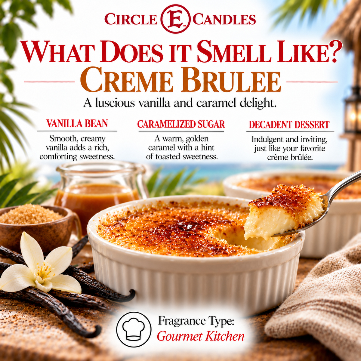 Circle E Candles, Creme Brulee Scent, Medium Size Jar Candle, 7oz – Sweet Caramel Cream Home Fragrance, Warm Dessert-Inspired Candle, Made in USA