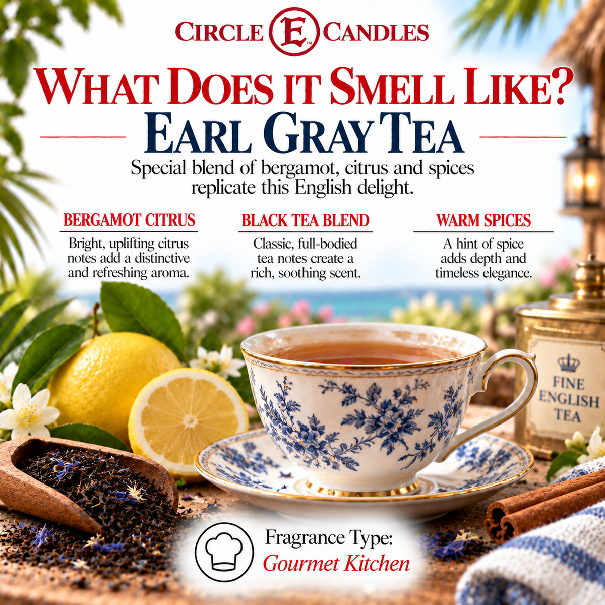 Circle E Candles, Earl Gray Tea Scent, Medium Size Jar Candle, 14oz – Soothing Tea Bergamot Home Fragrance, Warm Aromatic Candle, Made in USA