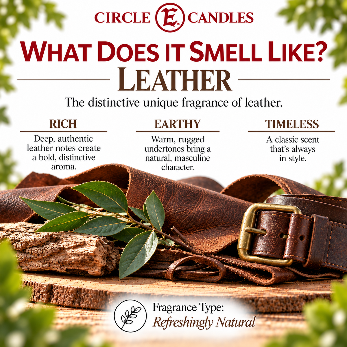 Circle E Candles, Leather Scent, Medium Size Jar Candle, 14oz – Rich Warm Leather Home Fragrance, Bold Masculine Scented Candle, Made in USA