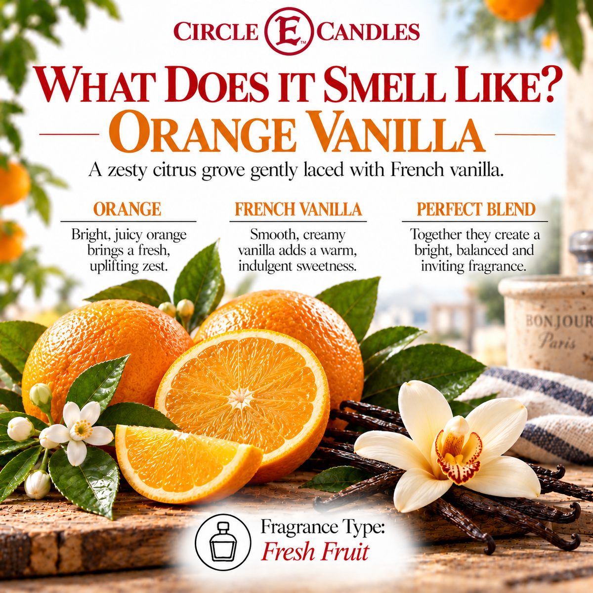 Circle E Candles, Orange Vanilla Scent, Medium Size Jar Candle, 7oz – Sweet Creamy Citrus Home Fragrance, Soft Comforting Scented Candle, Made in USA
