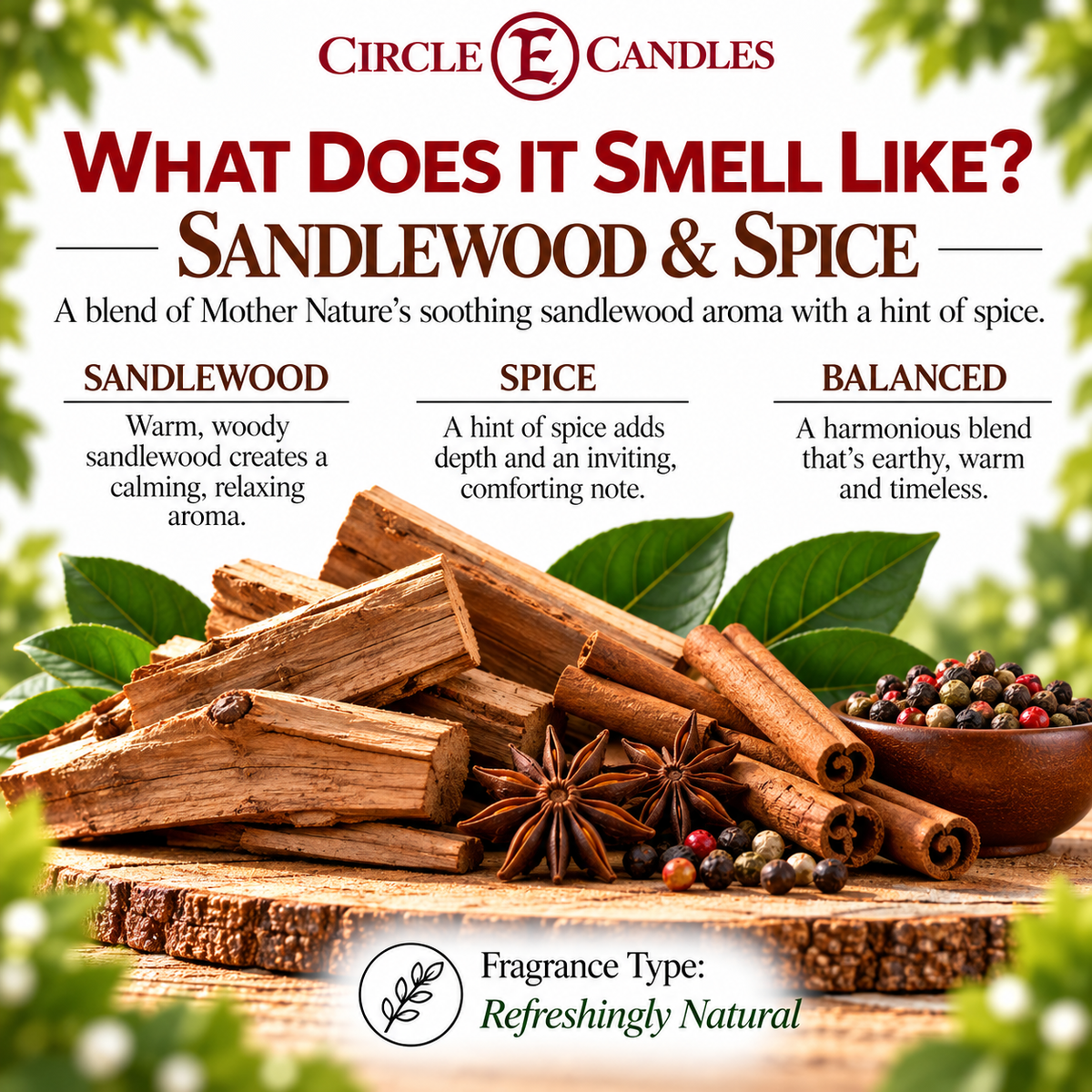 Circle E Candles, Sandlewood and Spice Scent, Medium Size Jar Candle, 7oz – Warm Spiced Wood Home Fragrance, Rich Earthy Aromatic Candle, Made in USA