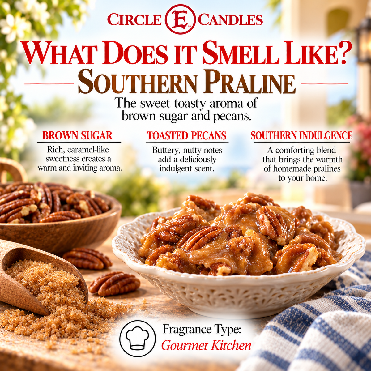 Circle E Candles, Southern Pralines Scent, Medium Size Jar Candle, 7oz – Sweet Nutty Caramel Home Fragrance, Warm Dessert-Inspired Candle, Made in USA