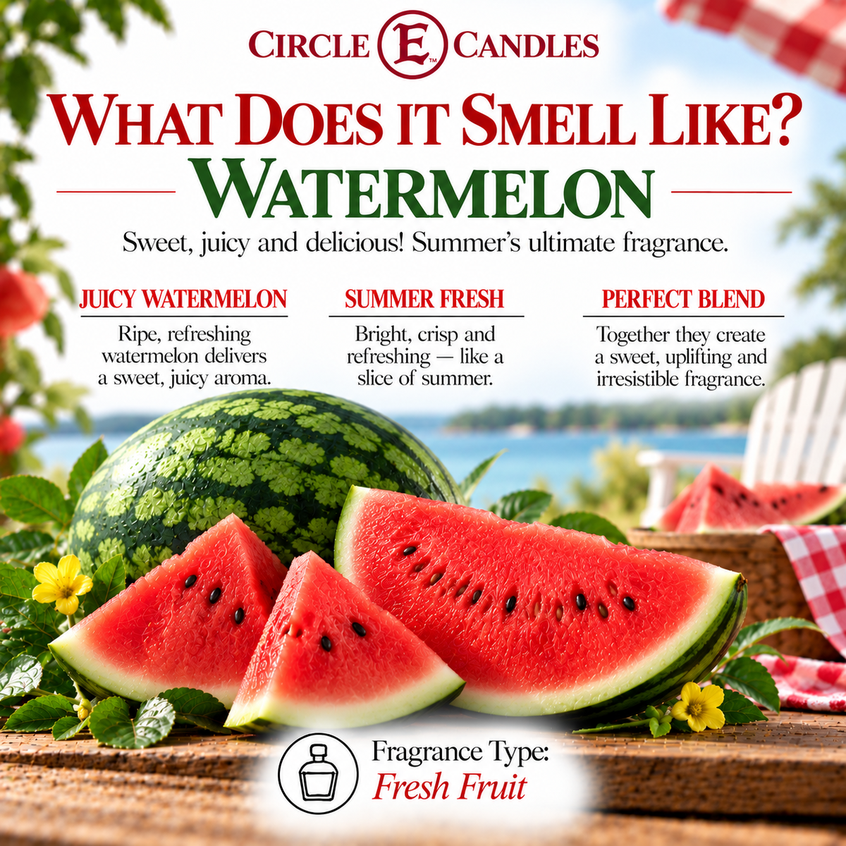 Circle E Candles, Watermelon Scent, Small Size Jar Candle, 7oz – Fresh Juicy Fruity Home Fragrance, Bright Summer-Inspired Candle, Made in USA