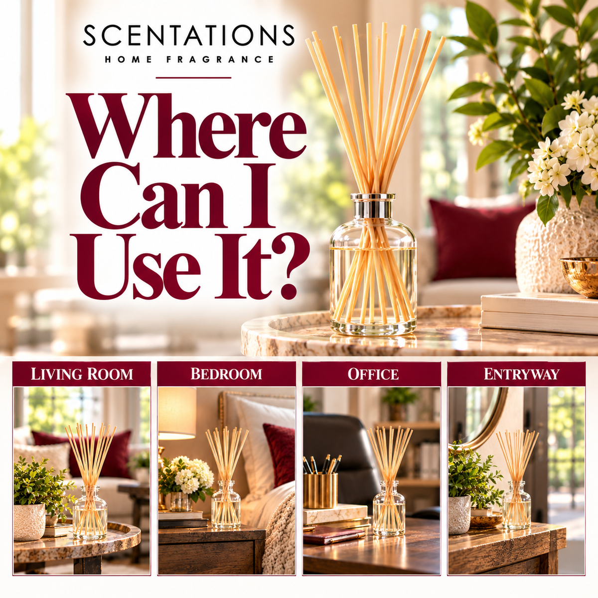 Scentations Reed Diffuser Set, Cabernet Legacy No. 98 Fragrance, 8 ozs, 8 Reeds