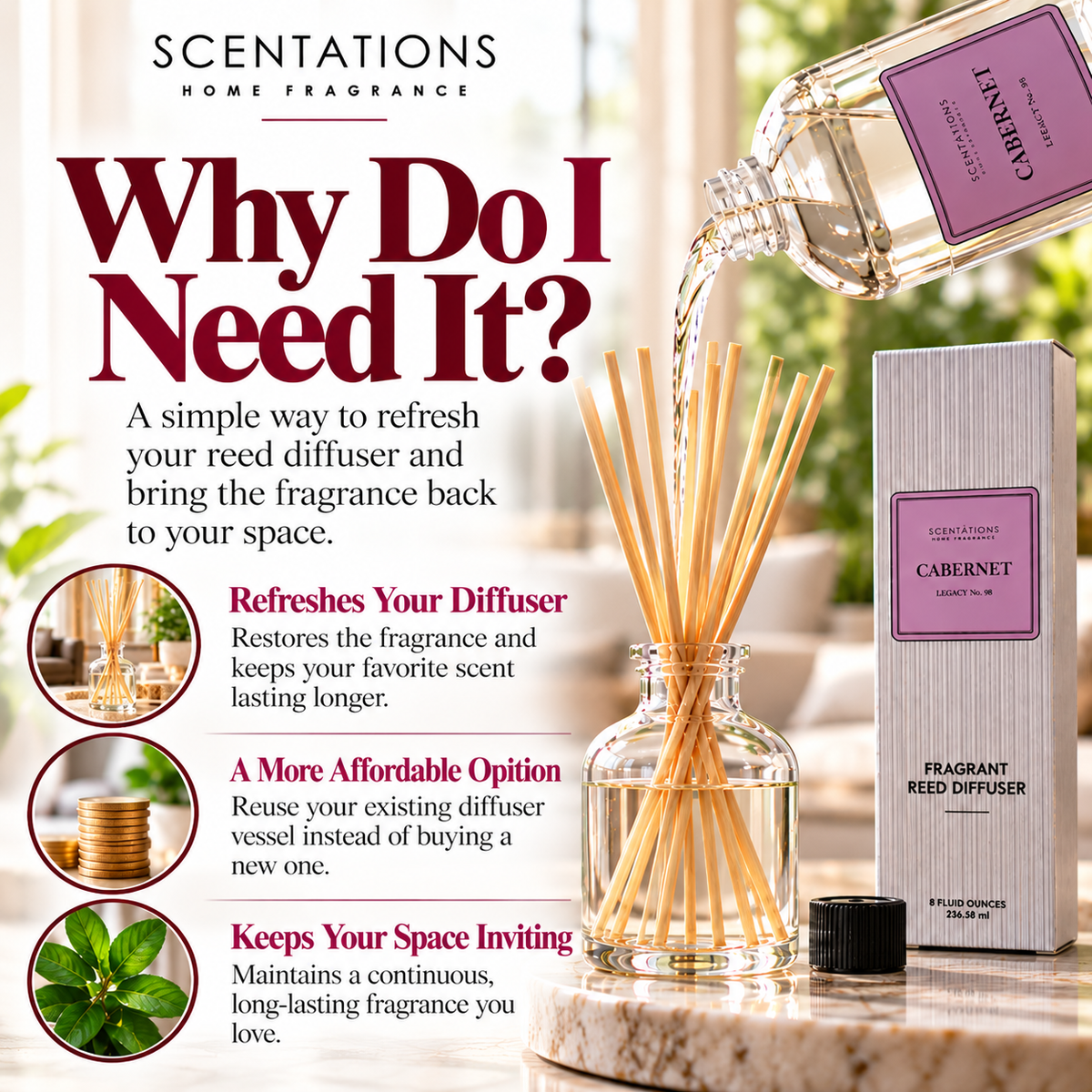 Scentations Cabernet Reed Diffuser Refill Oil, 8 oz