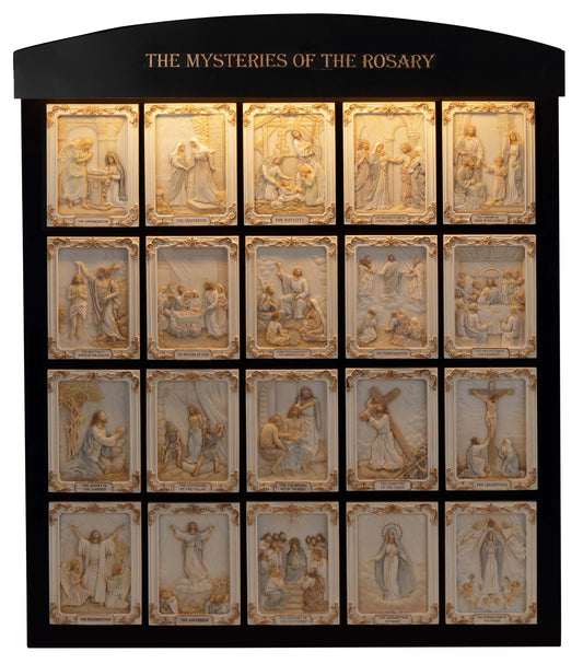 The Mysteries Of The Rosary Set With Wall Display (20pcs With LED Strip)