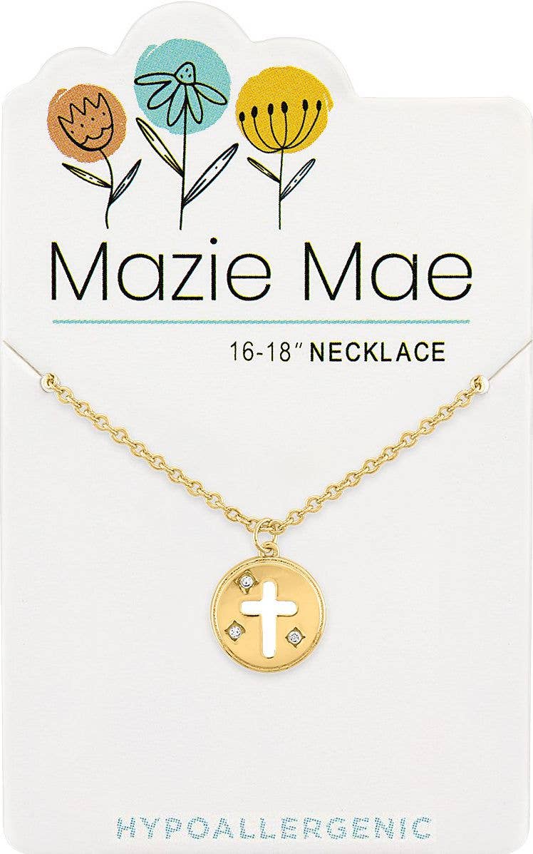 Mazie Mae Necklace: Gold Round Enamel Cross Necklace