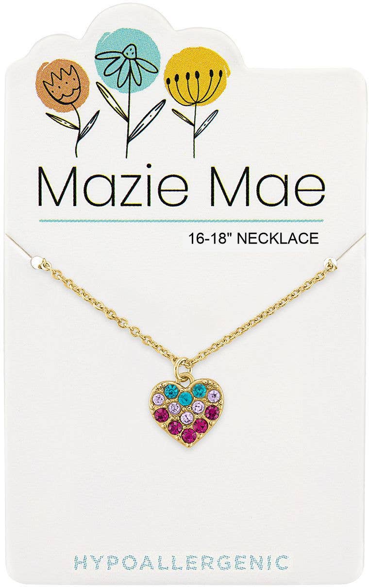 Mazie Mae Necklace: Gold Multi-Color CZ Heart Necklace