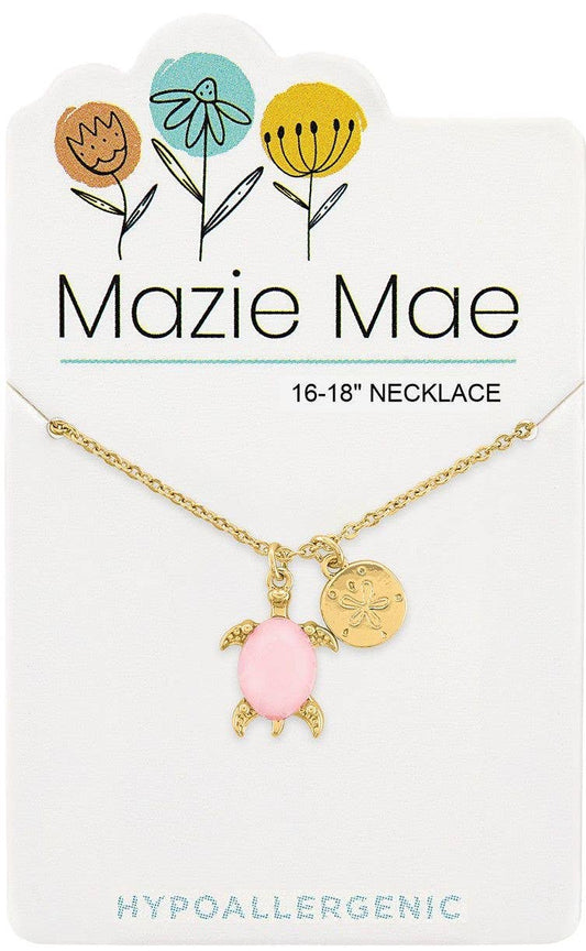 Mazie Mae Necklace: Gold Rosewater Opal Turtle & Sand Dollar