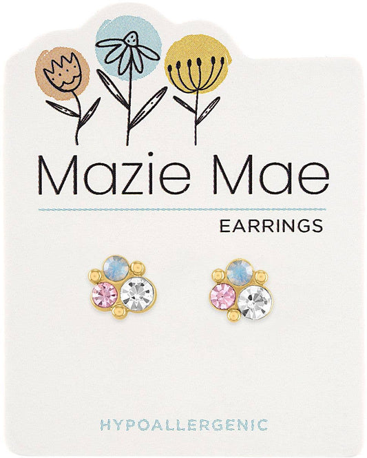 Mazie Mae Earring: Gold Opal & Vintage Rose Cluster Stud