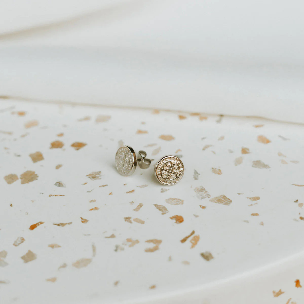 Benedictine Stud Earrings in Silver or Gold Tone