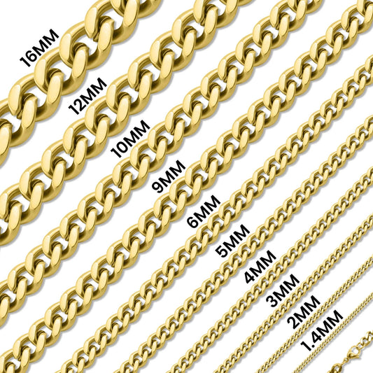 18K Gold PVD Stainless Steel Curb Chain Necklace – 24" 9mm
