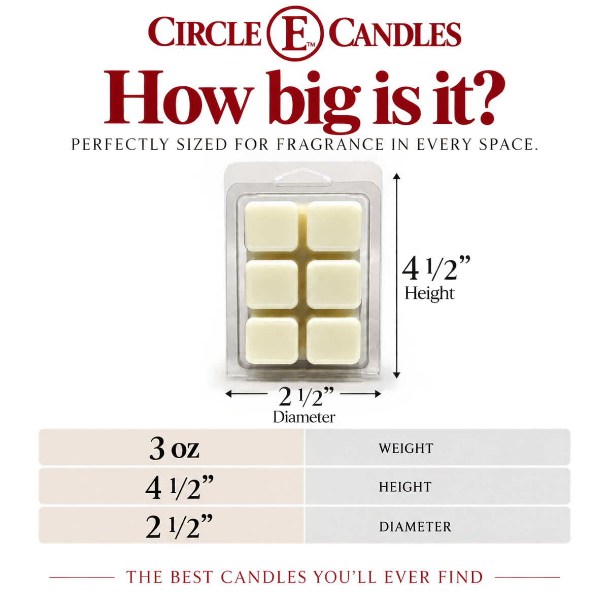 Circle E Candles 3 oz wax melt size guide