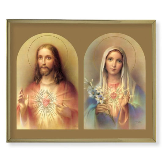 The Sacred Hearts Picture Framed Plaque Wall Art Decor, Medium, Bright Gold Finished Trimmed Plaque