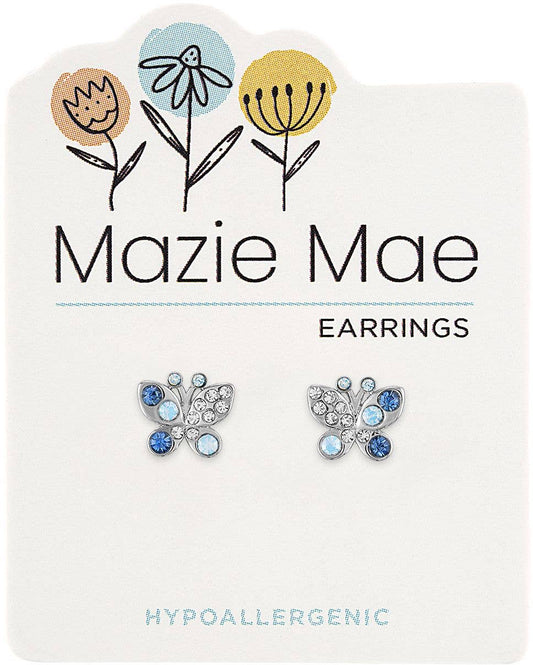 Mazie Mae Earring: Silver Opal & Aquamarine Butterfly Stud