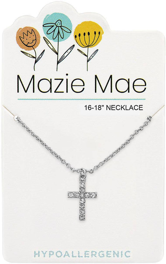 Mazie Mae Necklace: Silver CZ Cross Necklace