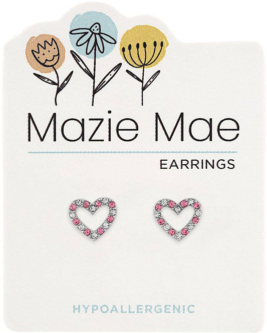 Mazie Mae Earring: Silver CZ & Light Rose Open Heart
