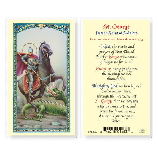 Saint George Laminated Catholic Prayer Holy Card with Prayer on Back, Single Card