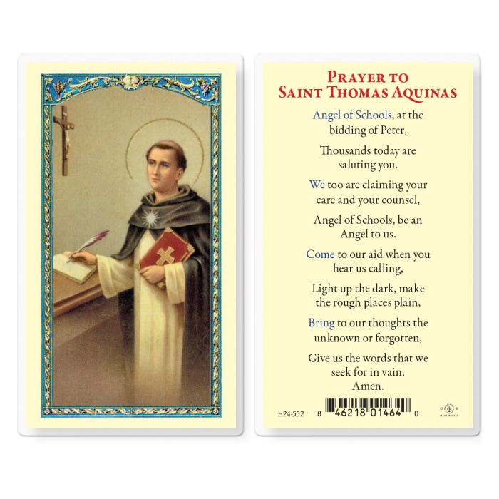 Saint Thomas Aquines Laminated Catholic Prayer Holy Card Pack, Single