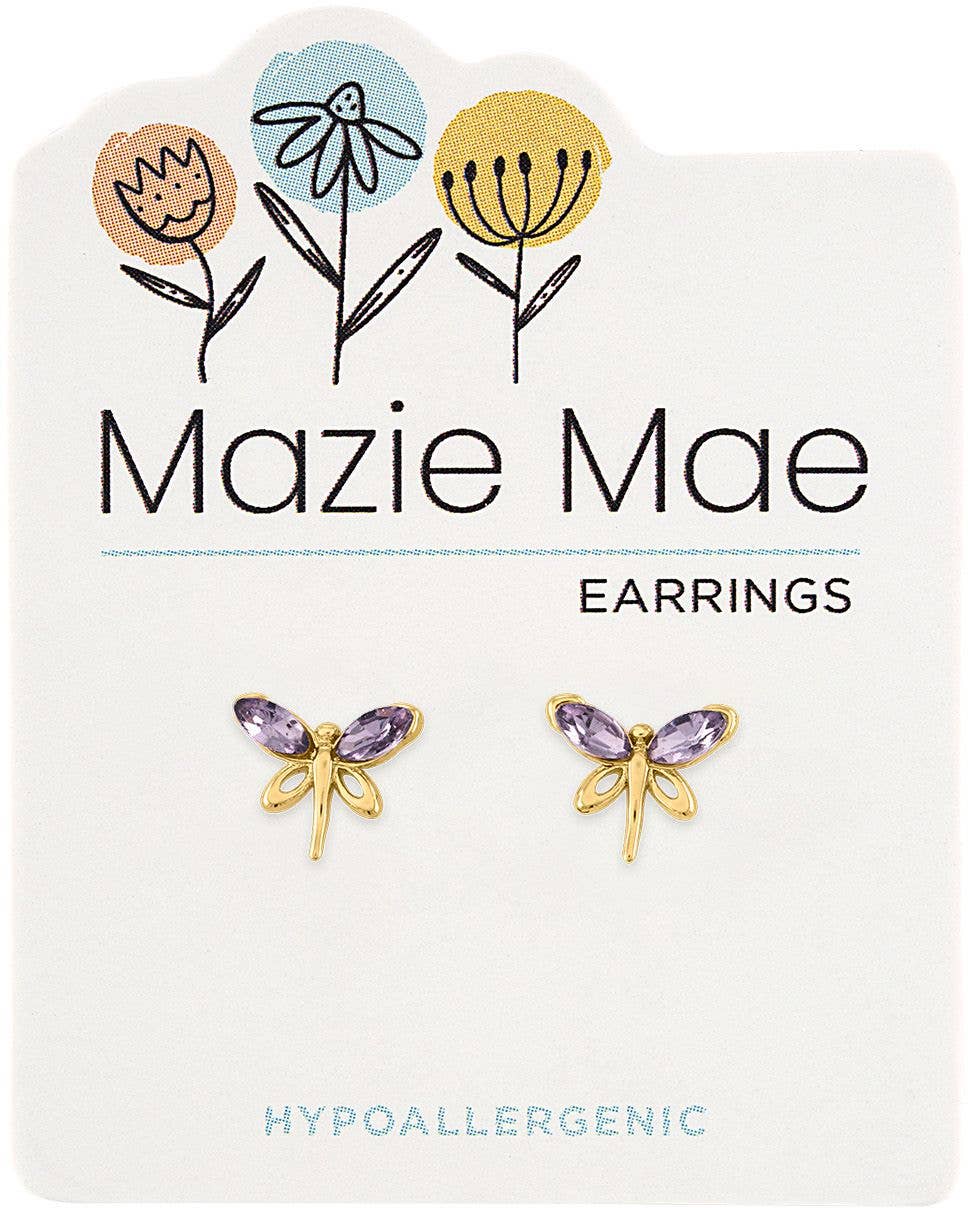 Mazie Mae Earring: Gold Violet Dragonfly Stud Earring
