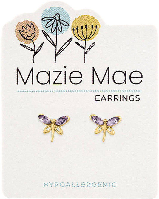 Mazie Mae Earring: Gold Violet Dragonfly Stud Earring