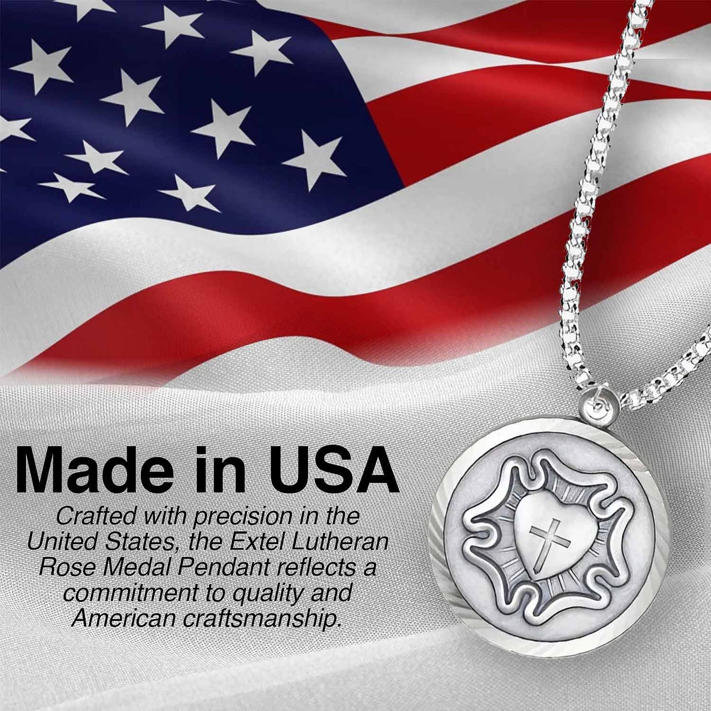 Extel Medium 14kt Gold Filled Round Lutheran Rose Medal Necklace