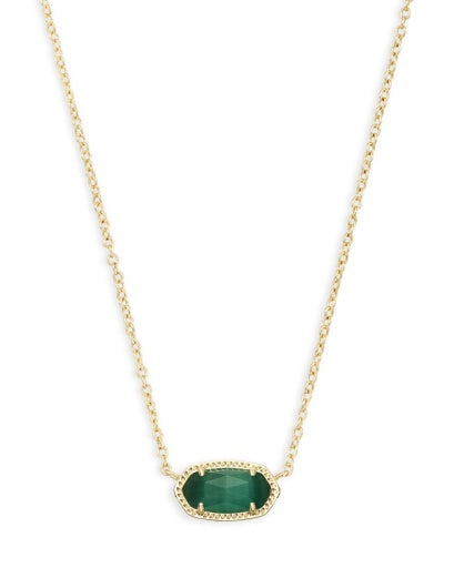 Elisa Short Pendant Necklace Gold Emerald Cats Eye Charm