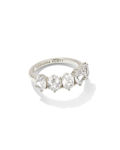 CAILIN CRYSTAL BAND RING RHODIUM METAL WHITE CZ 5