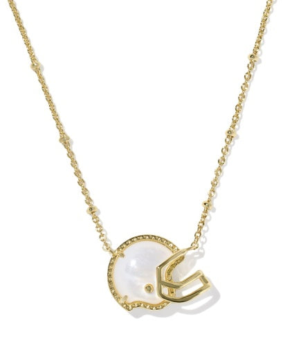 Football Helmet Pendant Necklace Gold Ivory Mother Of Pearl