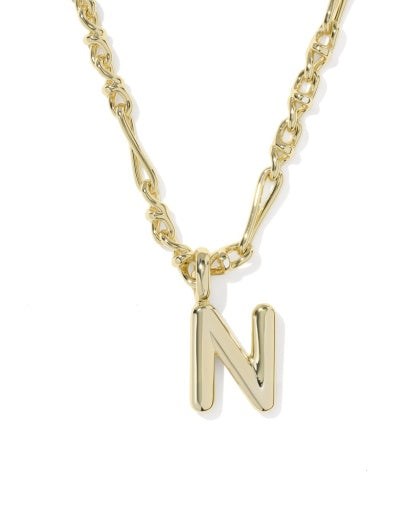 BUBBLE LETTER N SHORT PENDANT NECKLACE GOLD