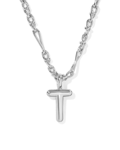 BUBBLE LETTER T SHORT PENDANT NECKLACE SILVER