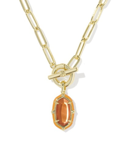 ELISA ENAMEL LINK AND CHAIN NECKLACE GOLD PAPAYA MOTHER OF PEARL
