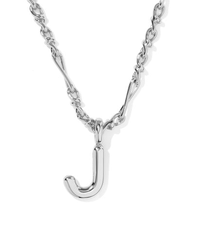 BUBBLE LETTER J SHORT PENDANT NECKLACE SILVER