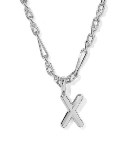 BUBBLE LETTER X SHORT PENDANT NECKLACE SILVER