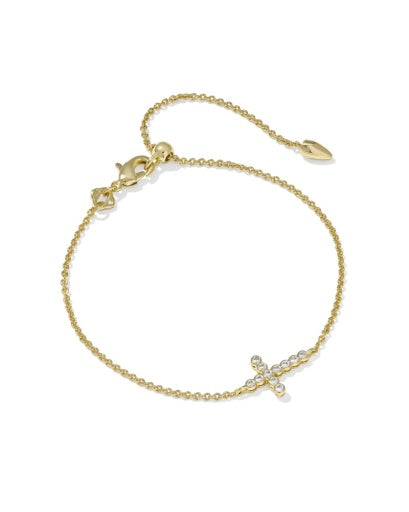 CROSS CRYSTAL DELICATE CHAIN BRACELET GOLD WHITE CZ