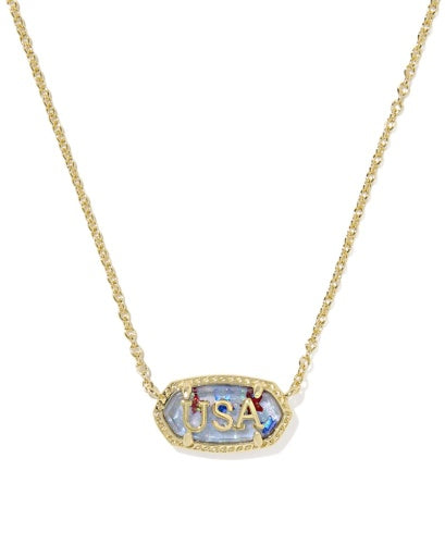 ELISA USA SHORT PENDANT NECKLACE GOLD RED WHITE BLUE STAR ILLUSION