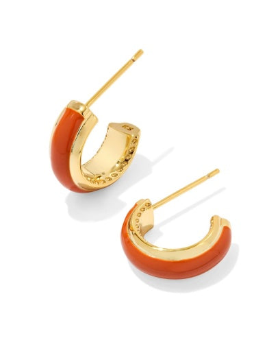 Ainsley Huggie Earrings Gold Orange Enamel