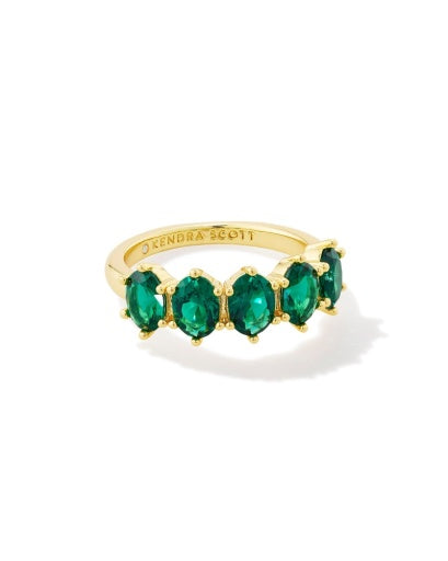 CAILIN CRYSTAL BAND RING GOLD GREEN CRYSTAL 8