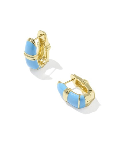 COURTNEY ENAMEL HUGGIE EARRINGS GOLD LIGHT BLUE ENAMEL