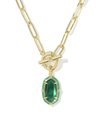 ELISA ENAMEL LINK AND CHAIN NECKLACE GOLD EMERALD ILLUSION