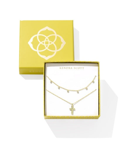 Amelia Cross Necklace Gift Set Gold White CZ With Gift Box