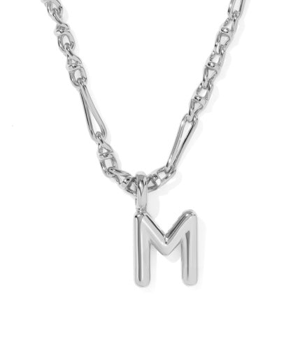 BUBBLE LETTER M SHORT PENDANT NECKLACE SILVER