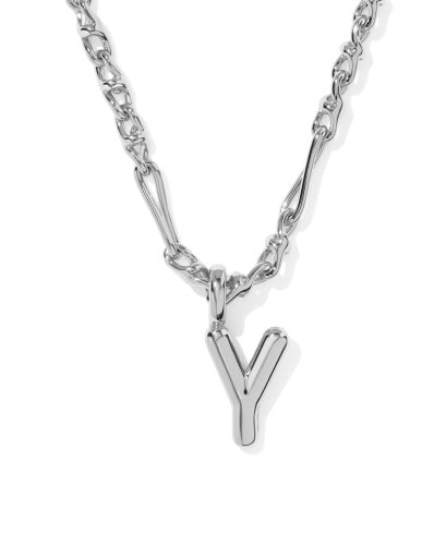 BUBBLE LETTER Y SHORT PENDANT NECKLACE SILVER