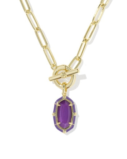 ELISA ENAMEL LINK AND CHAIN NECKLACE GOLD PURPLE MOTHER OF PEARL
